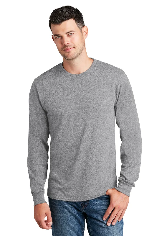 Men's short-sleeve trendy bright-slim-azure shirt-Port & Company Mens Core Long Sleeve Crewneck T-Shirt - Heather Grey