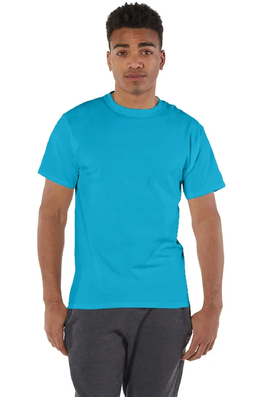 Men's short-sleeve vibrant breakdance shirt-Champion Mens Short Sleeve Crewneck T-Shirt - Tempo Teal Blue - Closeout