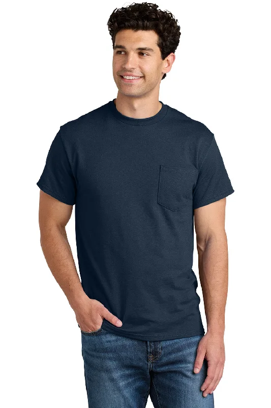 Men's short-sleeve warm stylish-sleek-fit-frost tee-Gildan Mens DryBlend Moisture Wicking Short Sleeve Crewneck T-Shirt w/ Pocket - Navy Blue