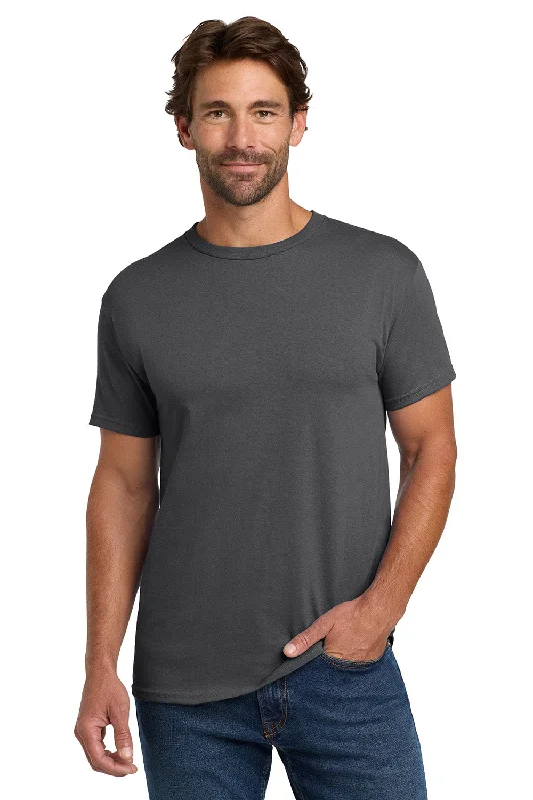 Men's short-sleeve casual bold-rich-rough-hemp top-Hanes Mens ComfortSoft Short Sleeve Crewneck T-Shirt - Smoke Grey