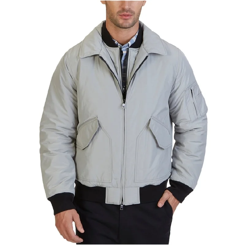 Men's outdoor hiking jackets-Nautica Mens Military Bomber Jacket, Grey, Medium