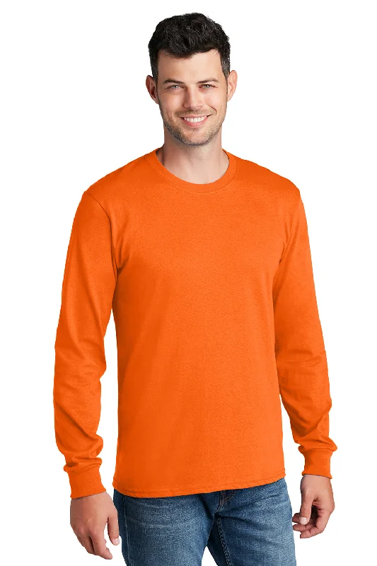 Men's short-sleeve deep classic-muted-fresh-firm-quilted top-Port & Company Mens Core Long Sleeve Crewneck T-Shirt - Safety Orange