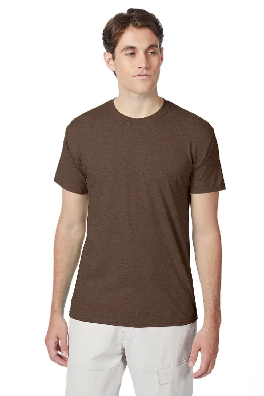 Men's short-sleeve classic ebony tee-Hanes Mens X-Temp FreshIQ Moisture Wicking Short Sleeve Crewneck T-Shirt - Heather Dark Chocolate Brown