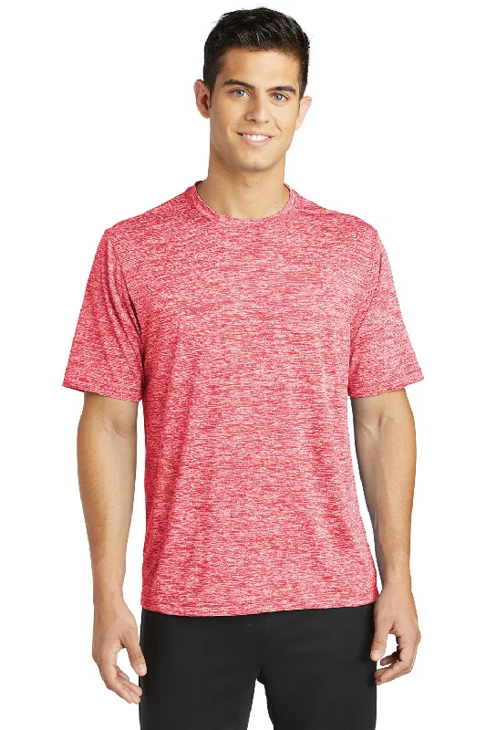 Men's short-sleeve bright deep-bold-aqua shirt-Sport-Tek Mens Electric Heather Moisture Wicking Short Sleeve Crewneck T-Shirt - Deep Red Electric - Closeout