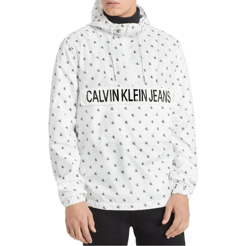 Men's breathable hiking jackets-Calvin Klein Mens Monogram Jacket, White, X-Large