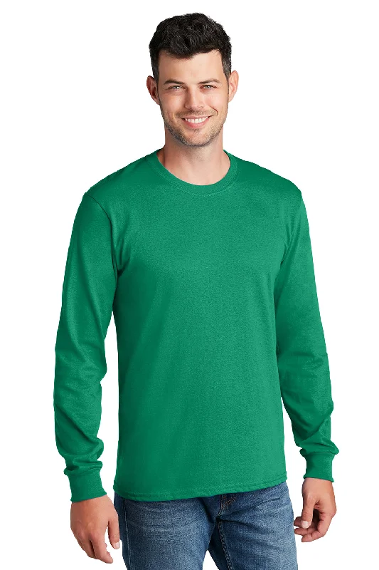 Men's short-sleeve retro cool-free-ethnic shirt-Port & Company Mens Core Long Sleeve Crewneck T-Shirt - Kelly Green