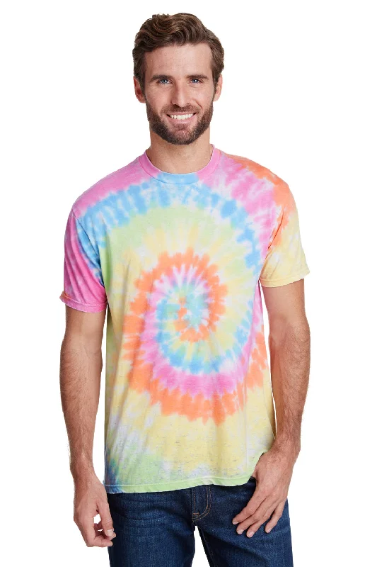 Men's short-sleeve deep old-frayed shirt-Tie-Dye Mens Burnout Festival Short Sleeve Crewneck T-Shirt - Pastel