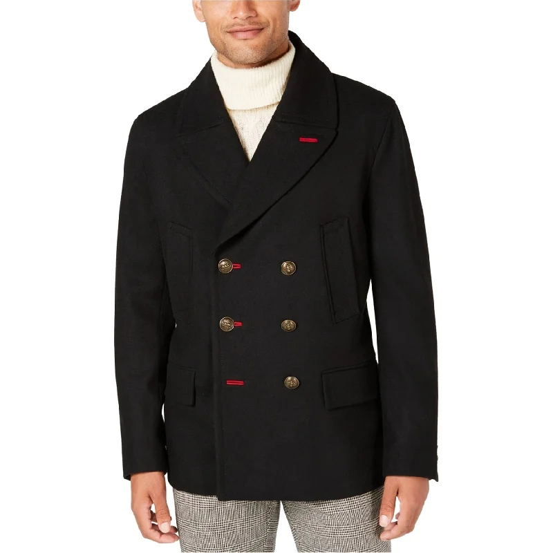 Men's versatile travel jackets-Tallia Mens Double Breasted Pea Coat, Black, Small