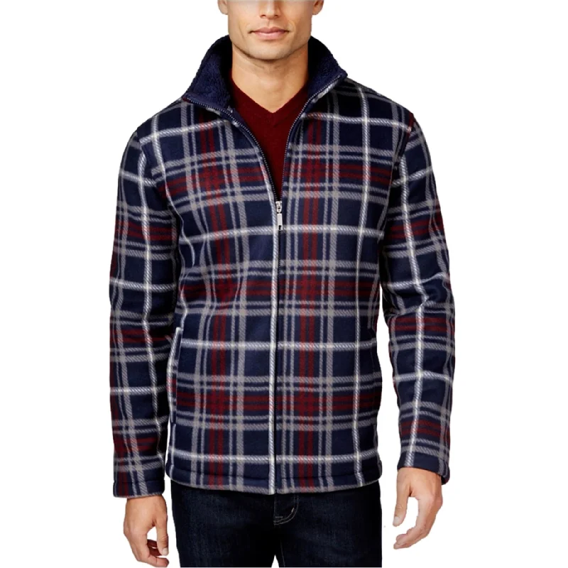 Men's cozy fleece jackets-Club Room Mens Plaid FZ Fleece Jacket, Blue, Big 2X