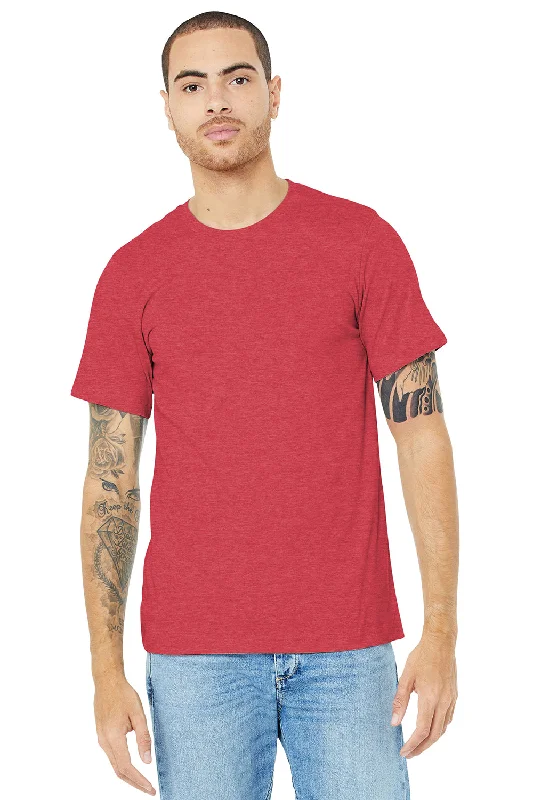 Men's short-sleeve soft trendy-bright-deep-old-frayed shirt-Bella + Canvas Mens Heather CVC Short Sleeve Crewneck T-Shirt - Heather Red