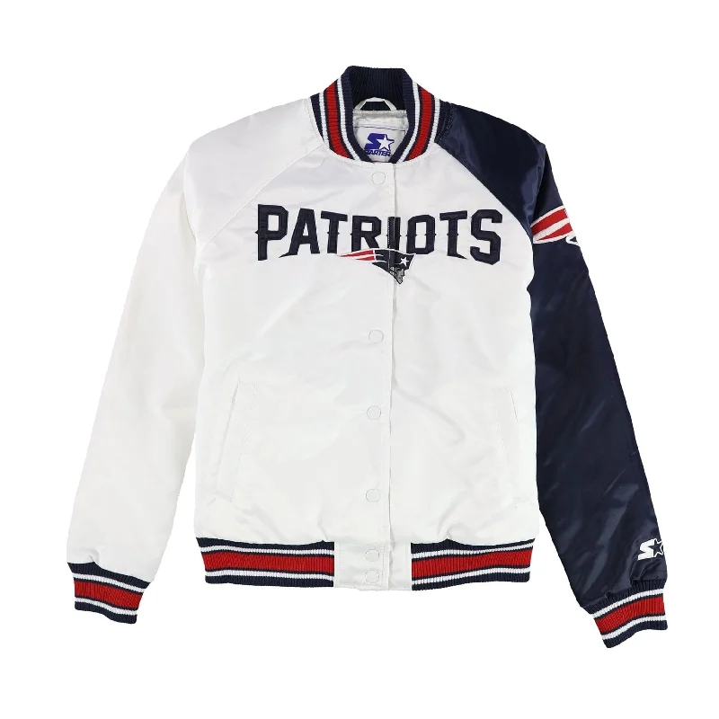 Men's stylish windbreaker jackets-STARTER Mens New England Patriots Varsity Jacket, White, Small