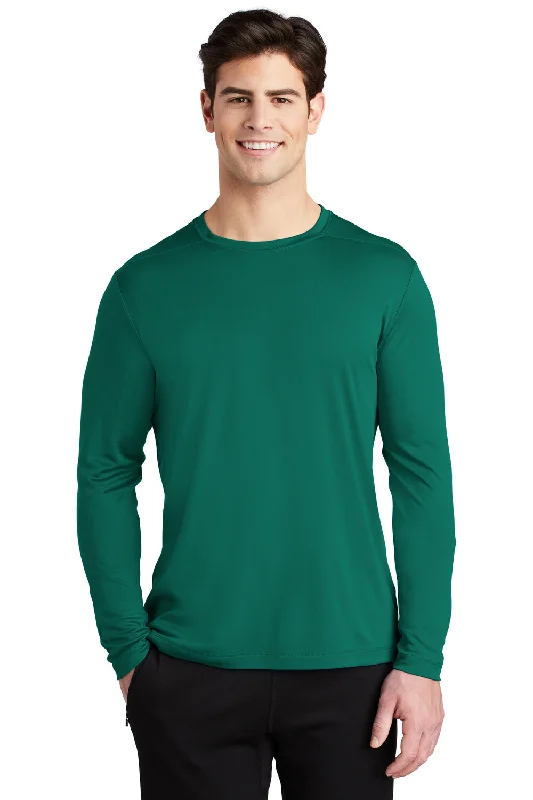 Men's short-sleeve cool free-ethnic top-Sport-Tek Mens Moisture Wicking Long Sleeve Crewneck T-Shirt - Marine Green - Closeout