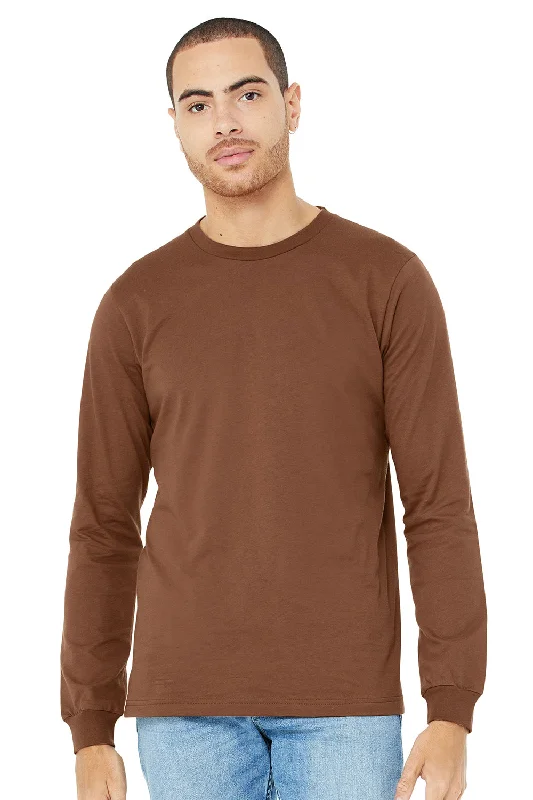 Men's short-sleeve rugged chill shirt-Bella + Canvas Mens Jersey Long Sleeve Crewneck T-Shirt - Chestnut Brown