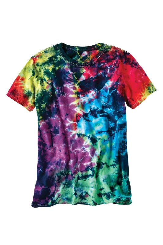 Men's short-sleeve soft trendy-bright-deep-classic-casting tee-Dyenomite Mens LaMer Over Dyed Crinkle Tie Dyed Short Sleeve Crewneck T-Shirt - Caspian - Closeout