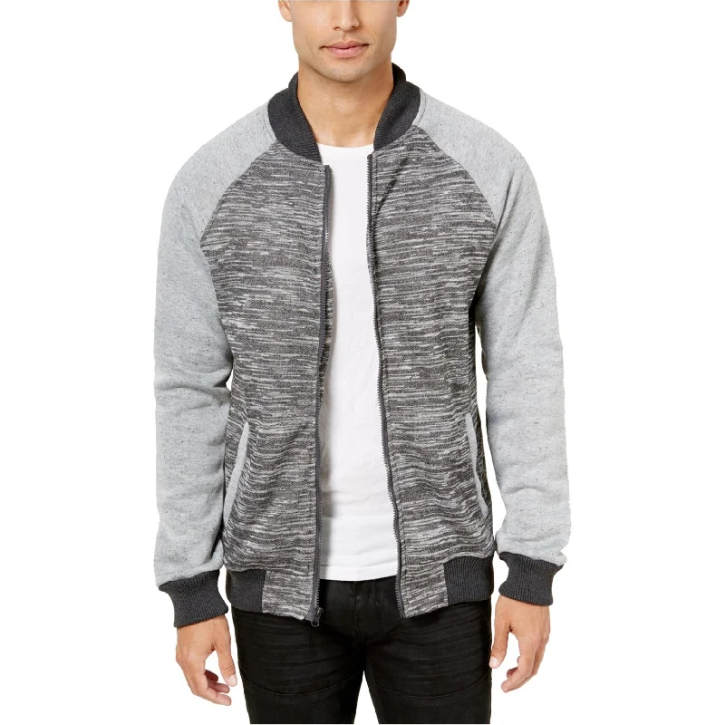 Men's lightweight workout jackets-Ring Of Fire Mens Colorblock Knit Bomber Jacket, Grey, Large