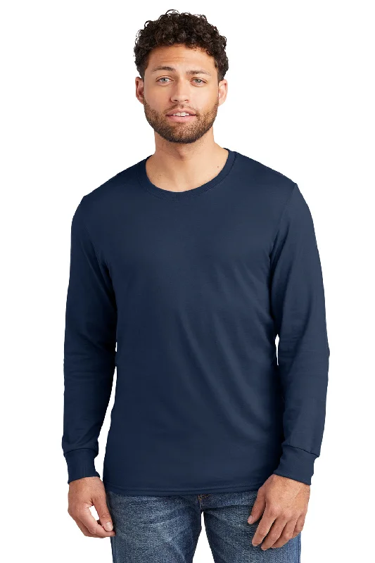 Men's short-sleeve muted aged-violet shirt-Jerzees Mens Premium Blend Moisture Wicking Long Sleeve Crewneck T-Shirt - Navy Blue