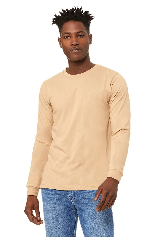 Men's short-sleeve deep rally shirt-Bella + Canvas Mens Jersey Long Sleeve Crewneck T-Shirt - Sand Dune