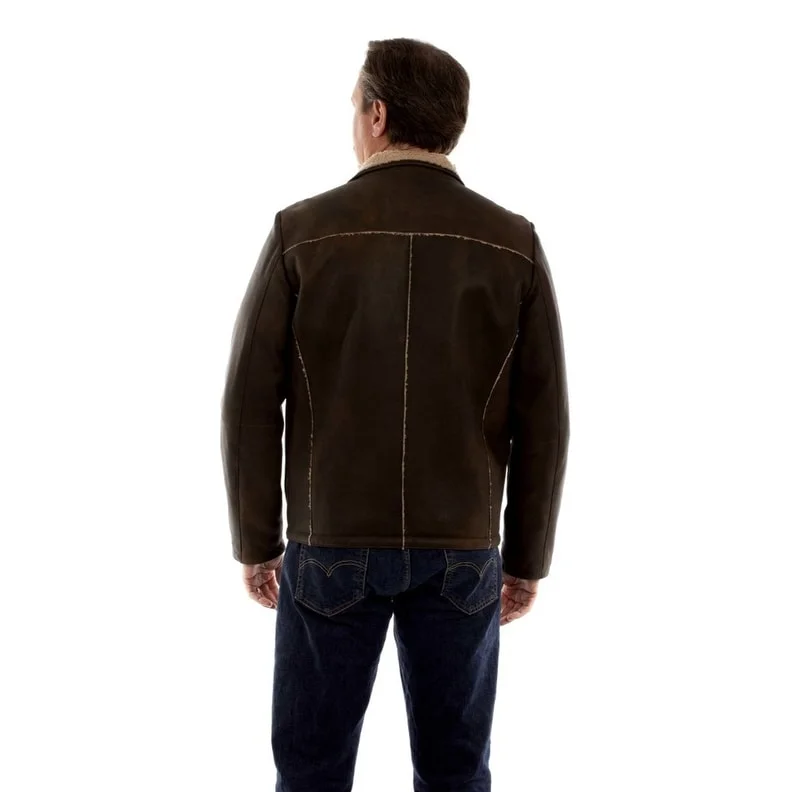 Men's rugged motorcycle jackets-Scully Western Jacket Mens Sherpa Lined Brown Lamb Suede F0_2076