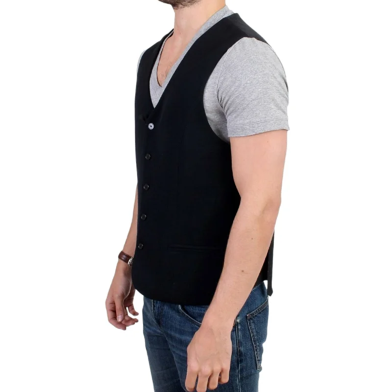 Men's stylish evening jackets-Costume National Elegant Black Wool Blend Casual Men's Vest