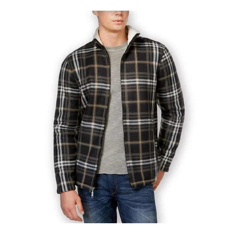 Men's premium utility jackets-Club Room Mens Plaid Fz Fleece Jacket