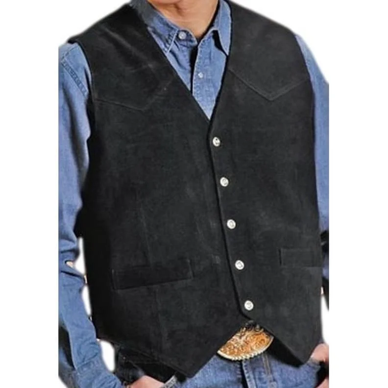 Men's tailored evening jackets-Roper Western Vest Mens Leather Snap Tall Black 02-075-0500-0809 BL