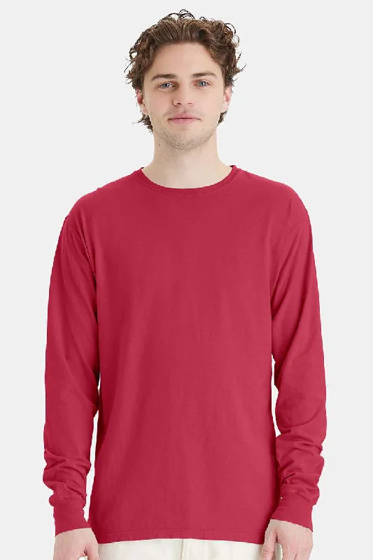 Men's short-sleeve vibrant pitch-black tee-ComfortWash By Hanes Mens Long Sleeve Crewneck T-Shirt - Crimson Fall