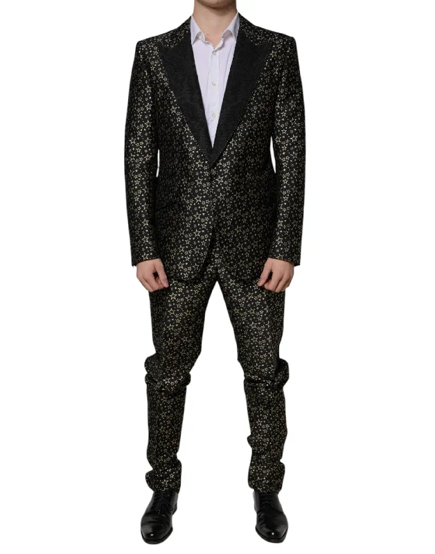 Men's breathable workout jackets-Dolce & Gabbana  Stars Jacquard SICILIA 2 Piece Men's Suit