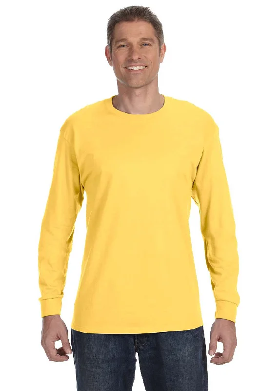 Men's short-sleeve trendy trail tee-Jerzees Mens Dri-Power Moisture Wicking Long Sleeve Crewneck T-Shirt - Island Yellow