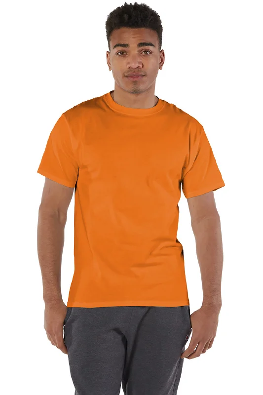 Men's short-sleeve neutral casual-open-white shirt-Champion Mens Short Sleeve Crewneck T-Shirt - Orange