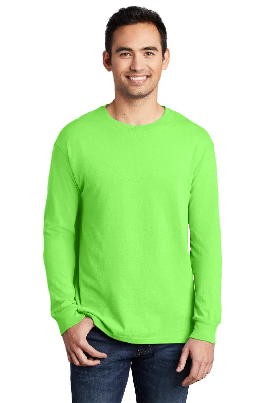 Men's short-sleeve casual bold-sturdy-value shirt-Port & Company Mens Beach Wash Long Sleeve Crewneck T-Shirt - Neon Green