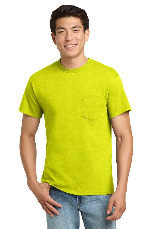 Men's short-sleeve modern vibrant-tropical-retro-rowing tee-Gildan Mens Ultra Short Sleeve Crewneck T-Shirt w/ Pocket - Safety Green