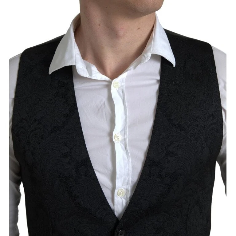 Men's long down jackets-Dolce & Gabbana Elegant Black Formal Dress Men's Vest