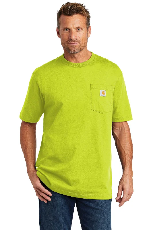 Men's short-sleeve urban deep-obsidian shirt-Carhartt Mens Workwear Short Sleeve Crewneck T-Shirt w/ Pocket - Brite Lime Green