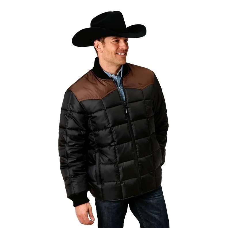 Men's casual running jackets-Roper Western Jacket Mens Polyester Quilt Black 03-097-0761-0531 BL