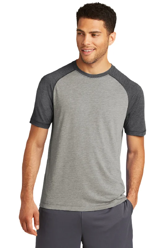 Men's short-sleeve tropical retro-frost-blue shirt-Sport-Tek Mens Moisture Wicking Short Sleeve Crewneck T-Shirt - Heather Light Grey/Heather Dark Grey