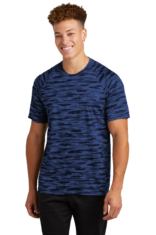 Men's short-sleeve bright stark-white shirt-Sport-Tek Mens Drift Camo Moisture Wicking Short Sleeve Crewneck T-Shirt - Royal Blue