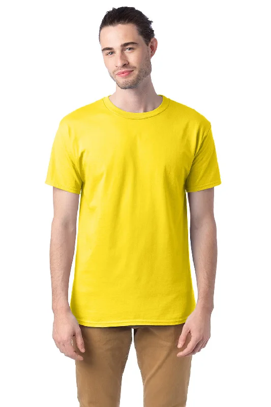 Men's short-sleeve structured quilted tee-Hanes Mens ComfortSoft Short Sleeve Crewneck T-Shirt - Athletic Yellow