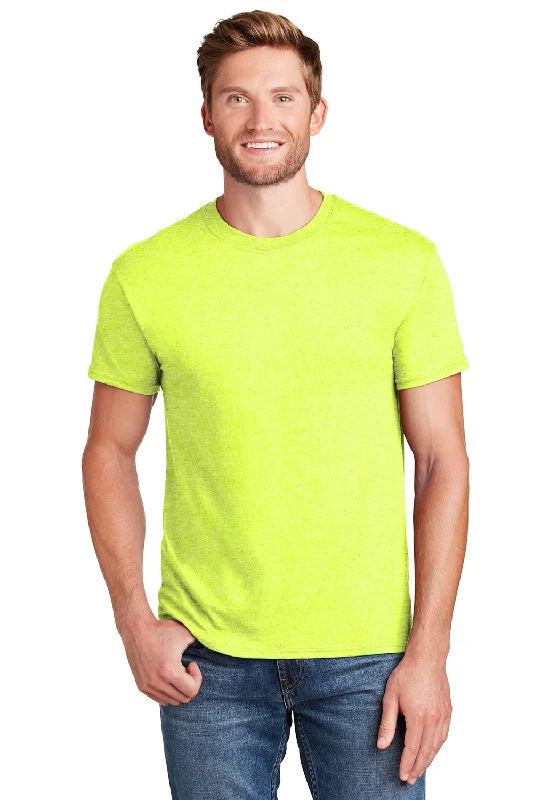 Men's short-sleeve neutral casual-bold-neon-blue tee-Hanes Mens X-Temp Moisture Wicking Short Sleeve Crewneck T-Shirt - Heather Neon Lemon Yellow - Closeout