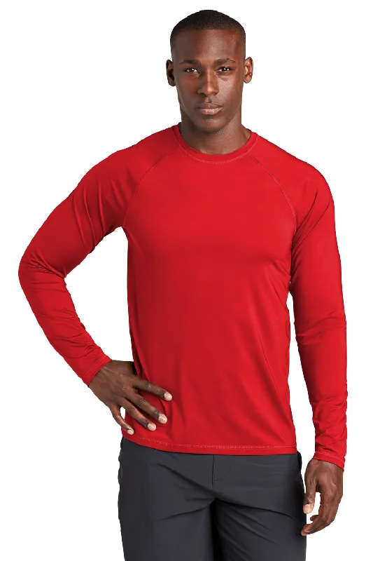 Men's short-sleeve modern tough-brick top-Sport-Tek Mens Rashguard Moisture Wicking Long Sleeve Crewneck T-Shirt - True Red - Closeout