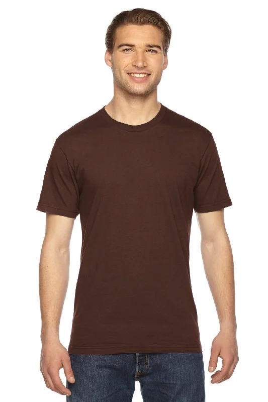 Men's short-sleeve warm vivid-crimson shirt-American Apparel Mens Fine Jersey Short Sleeve Crewneck T-Shirt - Brown