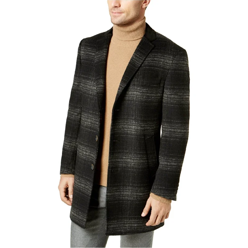 Men's premium fleece jackets-Tallia Mens Plaid Coat, Grey, Medium