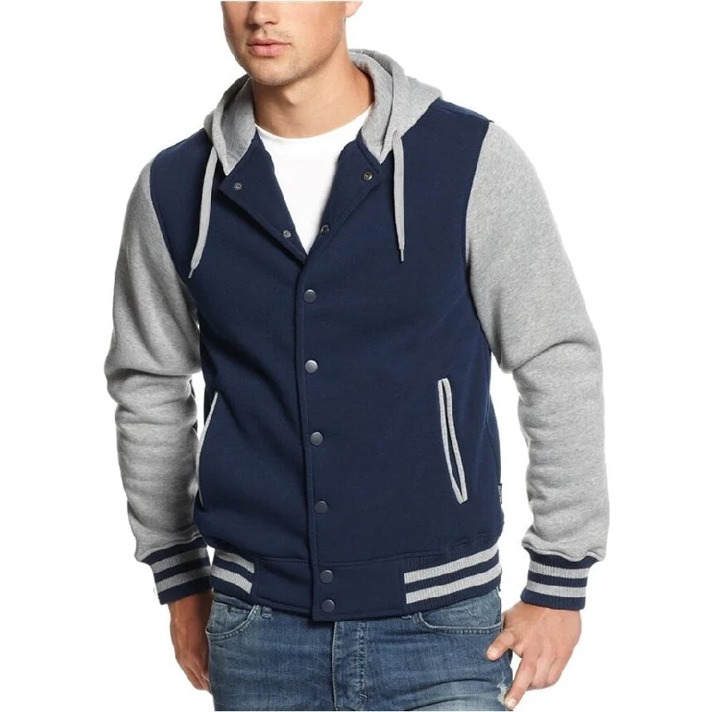 Men's casual aviator jackets-Ring Of Fire Mens Hooded Varsity Jacket, Blue, X-Large