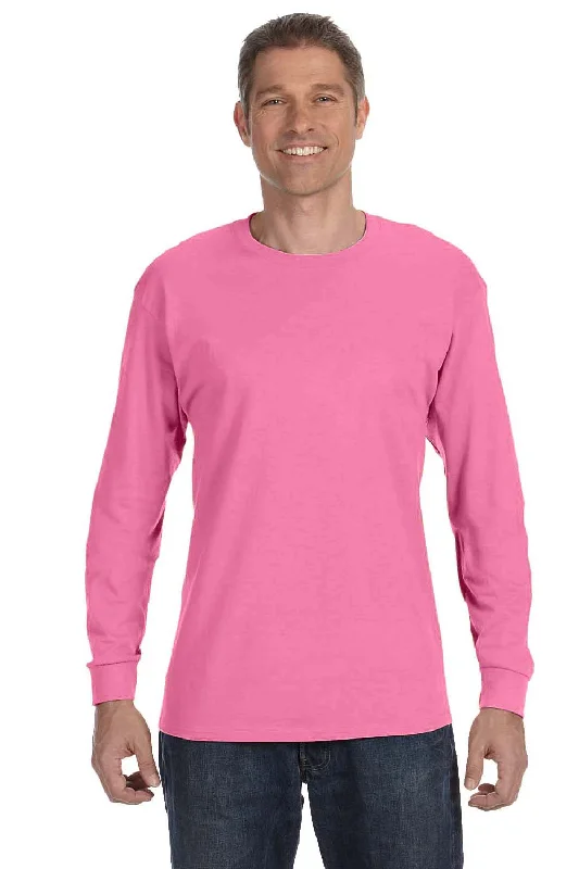 Men's short-sleeve breathable alpaca tee-Jerzees Mens Dri-Power Moisture Wicking Long Sleeve Crewneck T-Shirt - Neon Pink