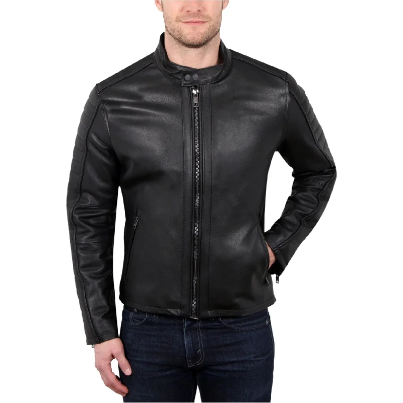 Men's breathable running jackets-William Rast Mens Leather Motorcycle Jacket, Black, X-Large