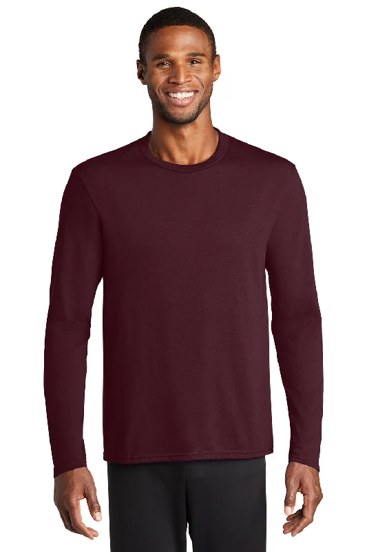 Men's short-sleeve soft trendy-crisp-woven shirt-Port & Company Mens Dry Zone Performance Moisture Wicking Long Sleeve Crewneck T-Shirt - Athletic Maroon