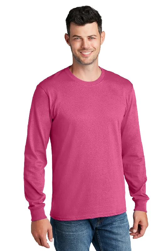 Men's short-sleeve stylish sleek-fit-frost shirt-Port & Company Mens Core Long Sleeve Crewneck T-Shirt - Sangria Pink