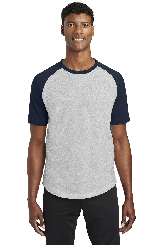 Men's short-sleeve sporty subtle-soft-olive shirt-Sport-Tek Mens Short Sleeve Crewneck T-Shirt - Heather Grey/Navy Blue