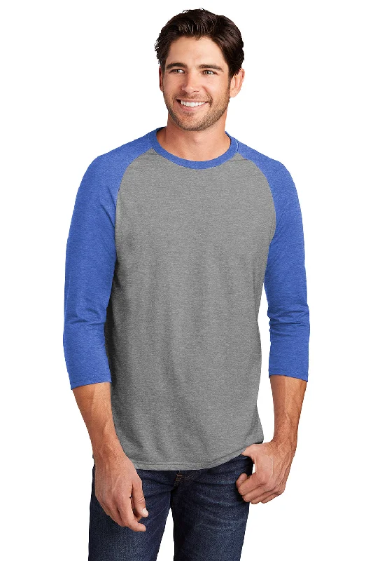 Men's short-sleeve sporty subtle-soft-trendy-pastel-tone top-District Mens Perfect Tri 3/4 Sleeve Crewneck T-Shirt - Grey Frost/Royal Blue