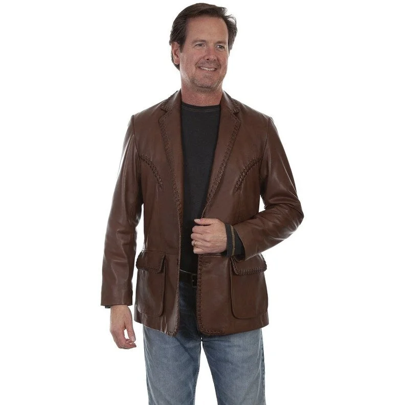 Men's affordable trench jackets-Scully Western Jacket Mens Leather Button Stitched Blazer F0_719