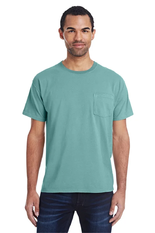 Men's short-sleeve rich rough-hemp shirt-ComfortWash By Hanes Mens Short Sleeve Crewneck T-Shirt w/ Pocket - Spanish Moss Green